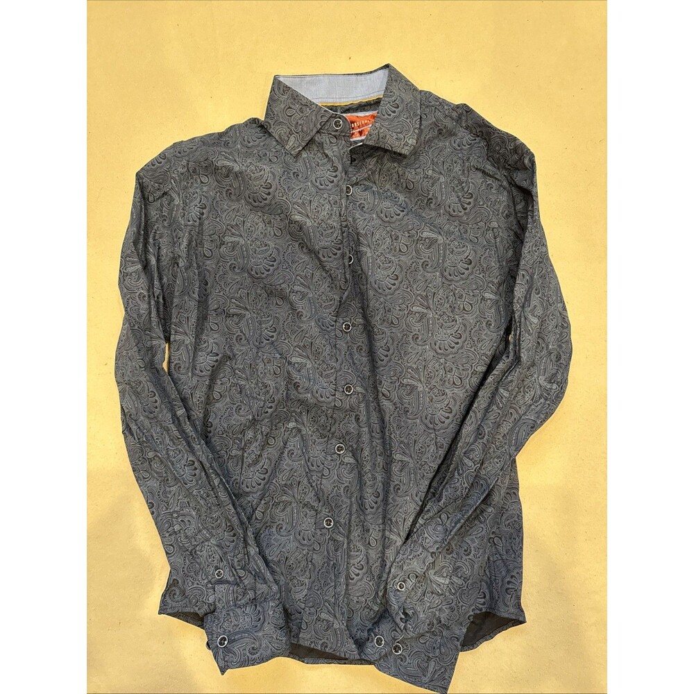 Blue Mango Print Button Down Shirt Men’s Small Slim Fit
